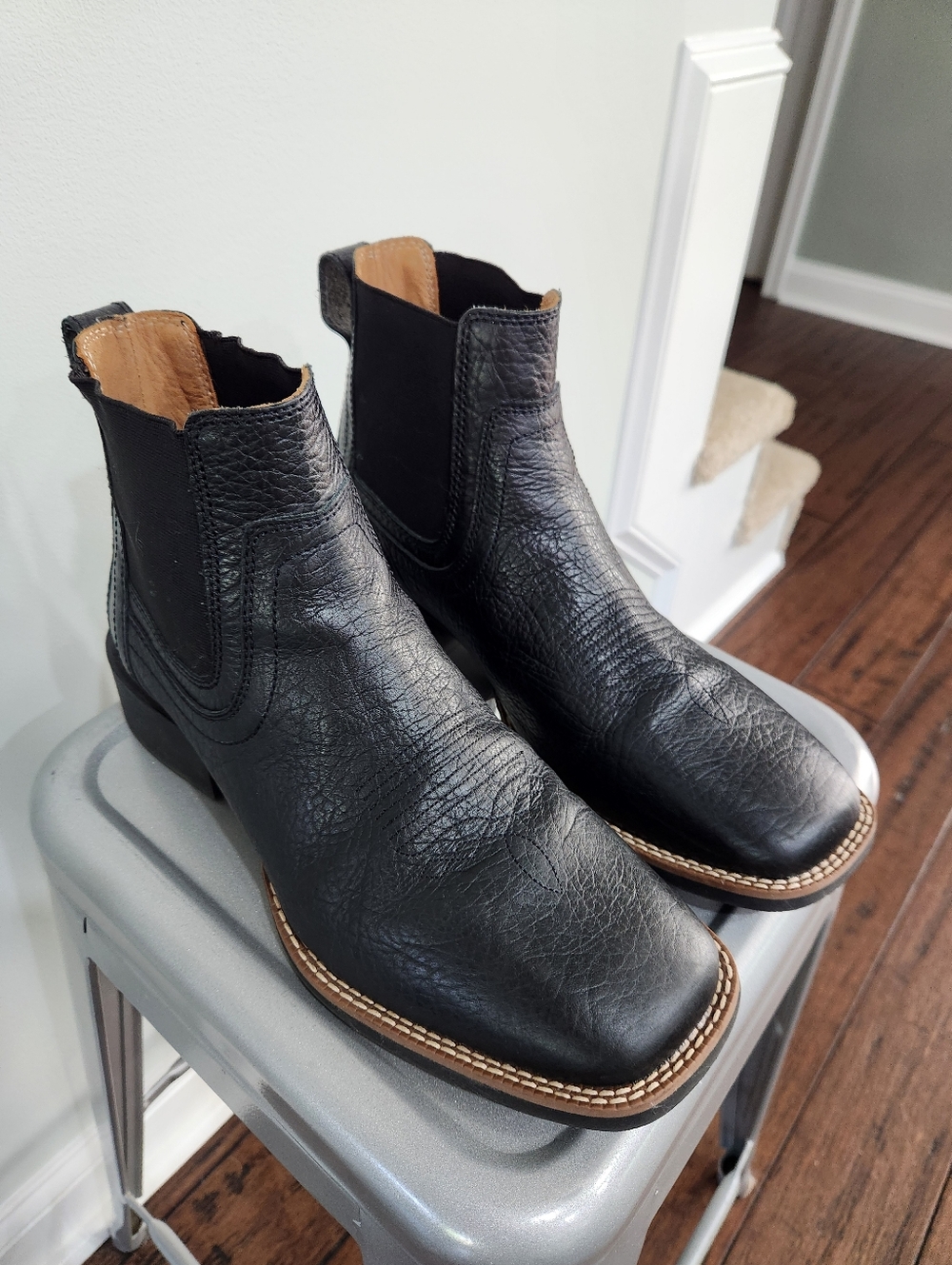 Men's Black Leather Chelsea Boots with Tan Welt